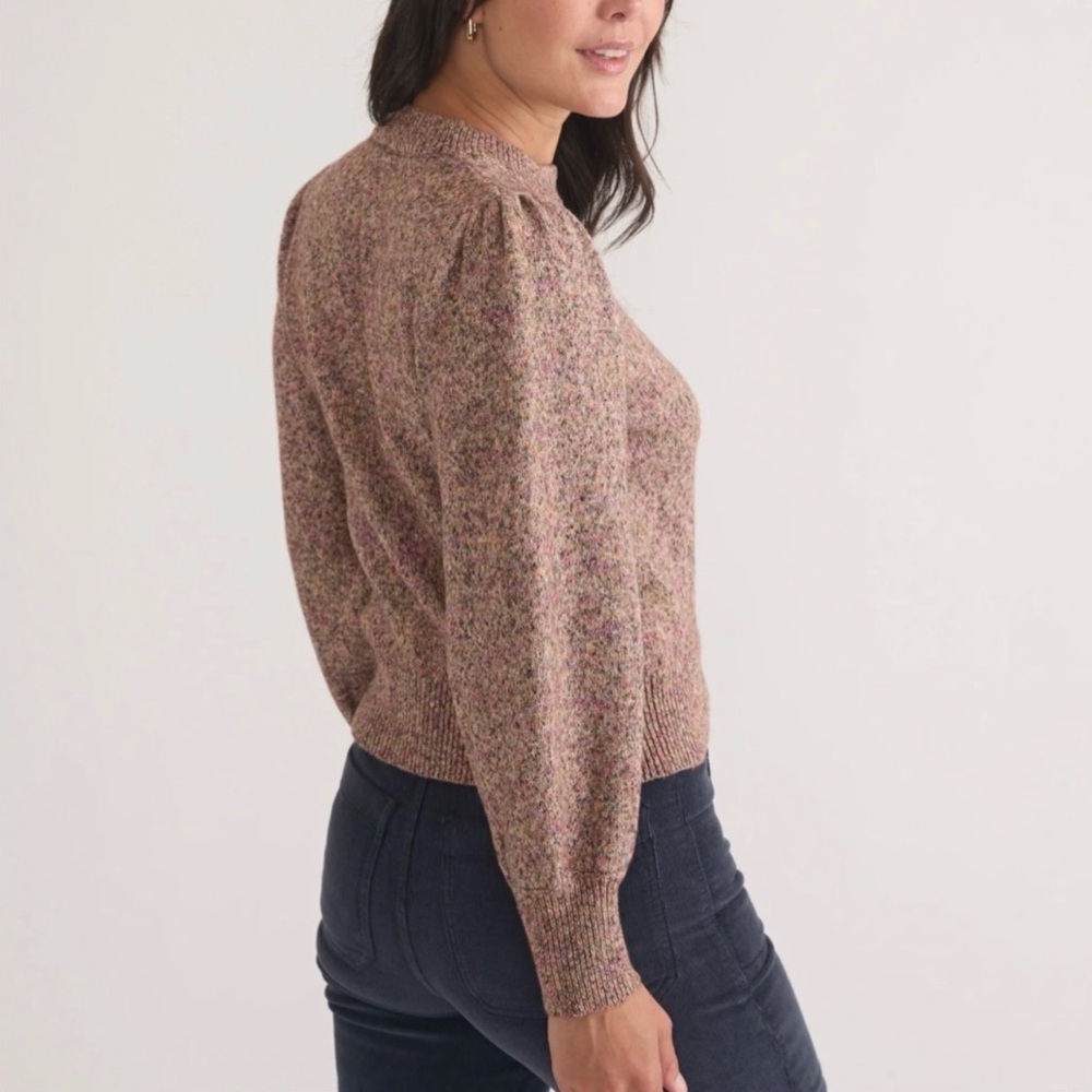 Marine Layer Alma Puff Sleeve Cotton Blend Crewneck Sweater - Picture 2 of 6